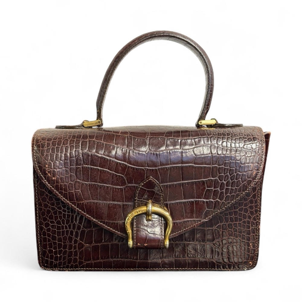Lancel Paris Vintage from 1960 Brown Crocodile Leather Handbag